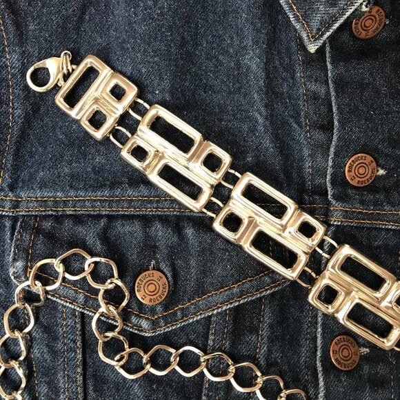 Chunky Silver Chain Belt Geometric Square Statement Belt - Picture 3 of 3